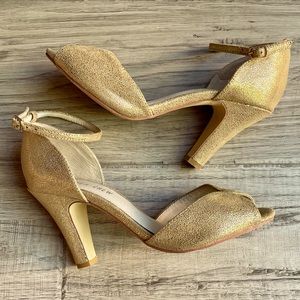 Chelsea Crew Vintage Inspired Gold High Heels “Lola” Ankle Strap 37 6.5